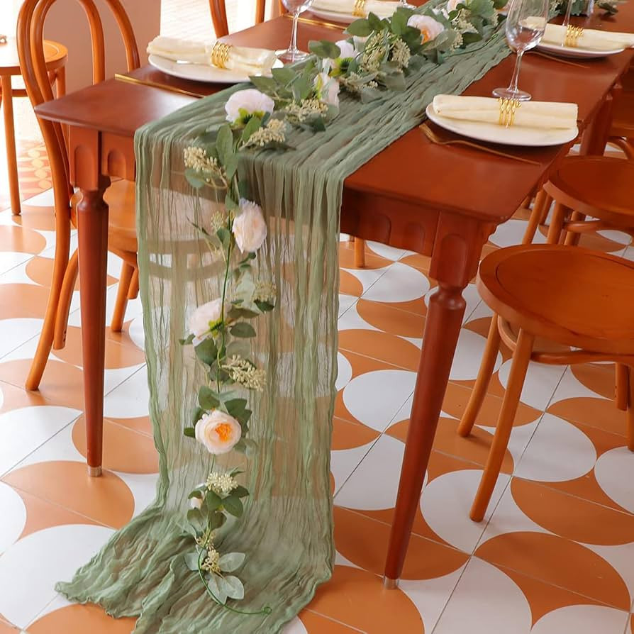 Snowkingdom Sage Green Easter Table Runner Cheesecloth 160 Inch 13 Ft Rustic Boho Sage Green Chee... | Amazon (US)