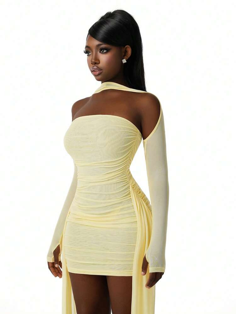 Mesh mini Dress with sleeves  | SHEIN