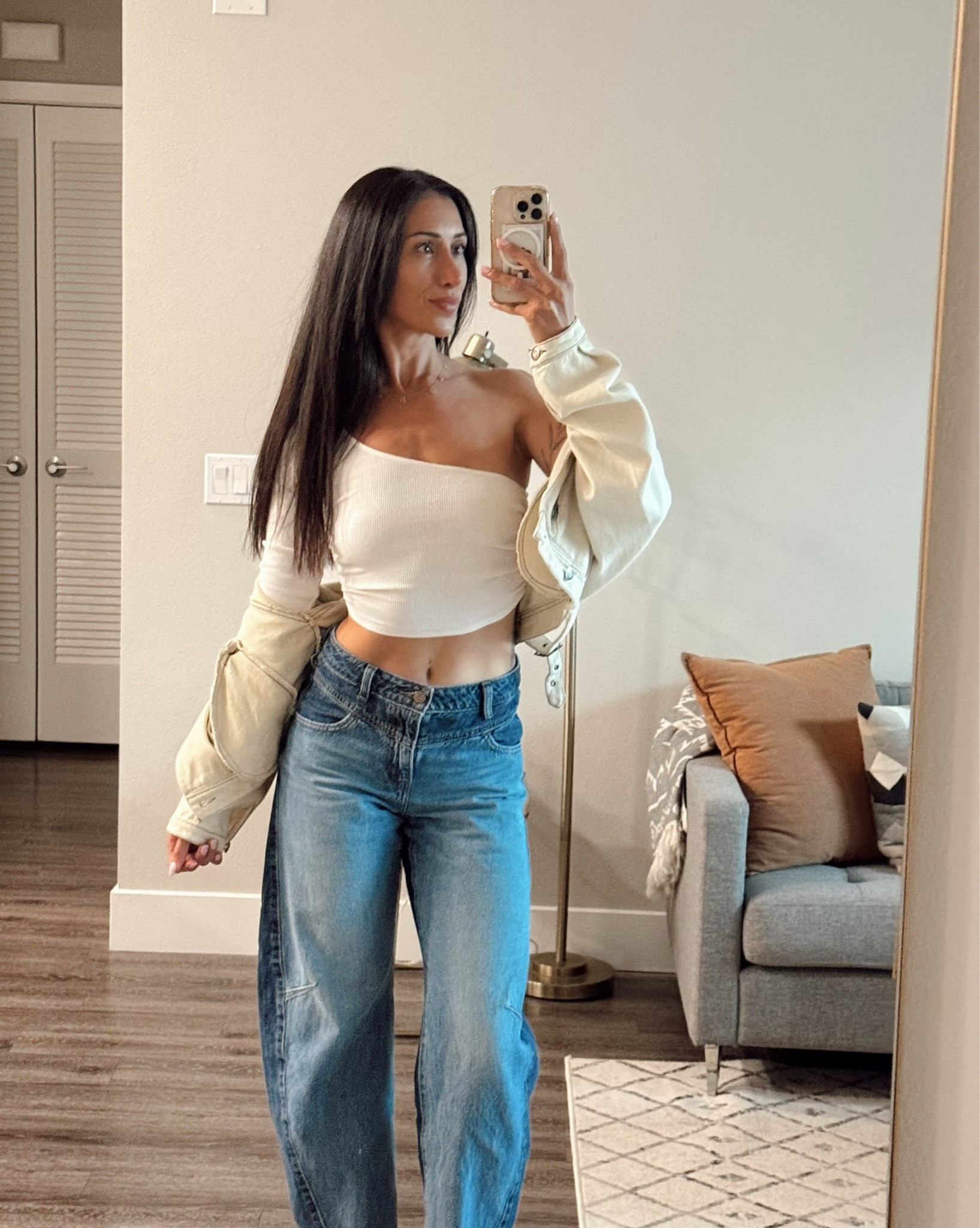 The Levi’s Barrel denims and clear heels are tagged! I got the top & jacket from Zara a couple years ago. Denims are SO comfortable perfect fit! I’m 5’8” - 140 lbs wore 25 in denim but I think 24 would be better long term. 


#LTKTall