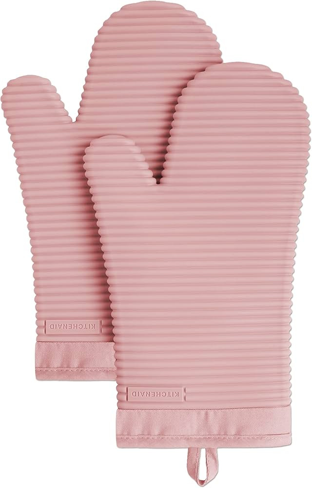 KitchenAid Ribbed Soft Silicone Oven Mitt Set, Dried Rose 2 Count | Amazon (US)