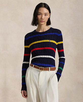 Polo Ralph Lauren Women's Striped Cable-Knit Cotton Sweater - Macy's | Macy's