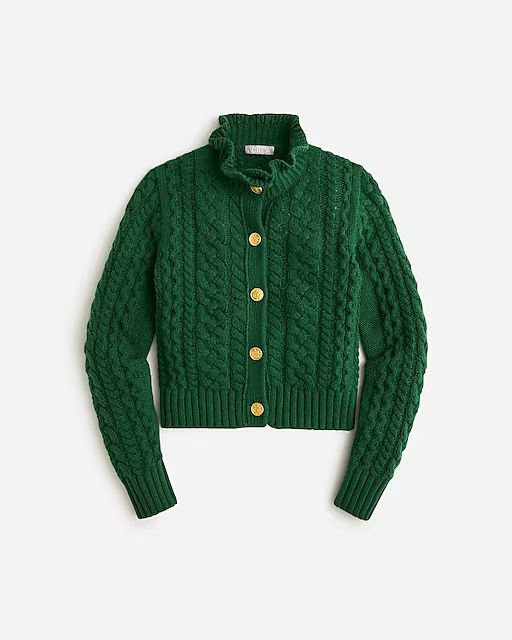 Cable-knit ruffleneck cardigan sweater | J.Crew US