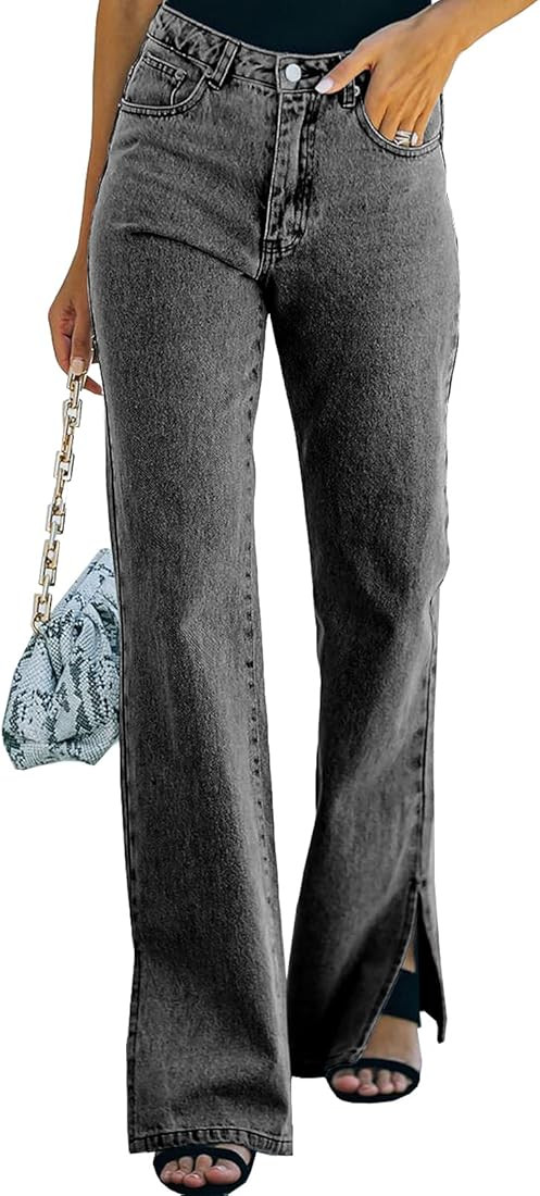 Sidefeel Women Distressed High Waist Wide Leg Jeans Denim Pants | Amazon (US)