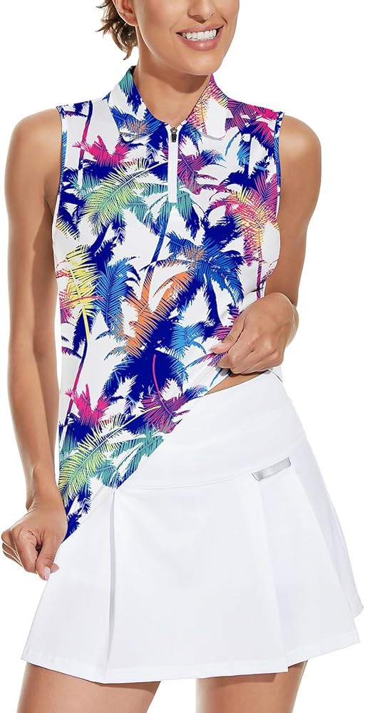 Soneven Women's Sleeveless Golf Top Floral Athletic Golf Wear Moisture Wicking Sleeveless Polo Qu... | Amazon (US)