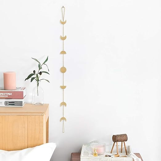 OCIOLI Wood Moon Phases Garland Wall Hanging Moon Decor Wall Decorations with Metal Chains for Of... | Amazon (US)