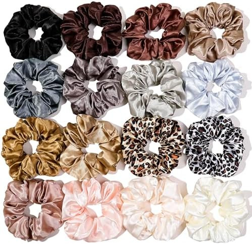 16 Scrunchies for Women - Satin Hair Ties and Bands, Big Ponytail Holders for Thick, Curly Hair, ... | Amazon (US)