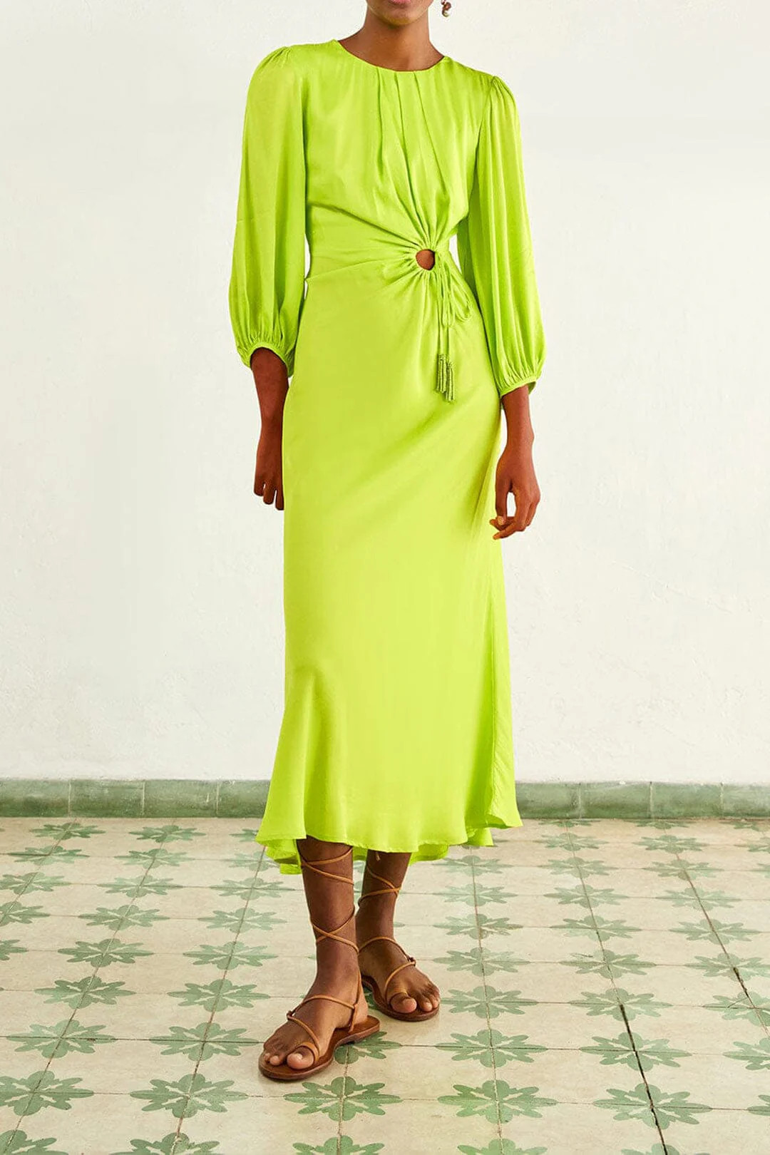Lime Circle Cut Out Lenzing™ Ecovero™ Viscose Midi Dress | FarmRio (US)
