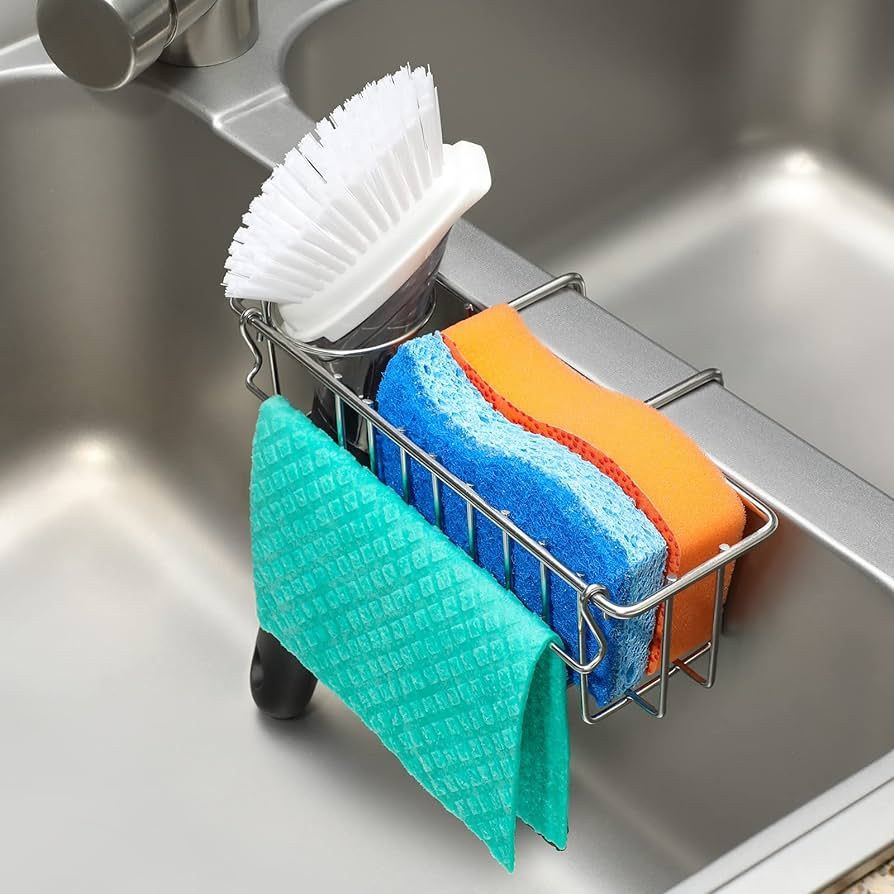 3-in-1 Sponge Holder for Kitchen Sink, Movable Brush Holder + Dish Cloth Hanger, Hanging Caddy, S... | Amazon (US)