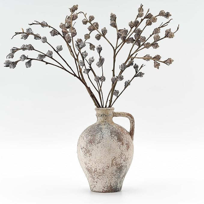 Antique Ceramic Vase, 8.3 Inch Terracotta Vase with Handle, Boho Decor Decorative Vase, Rustic Va... | Amazon (US)