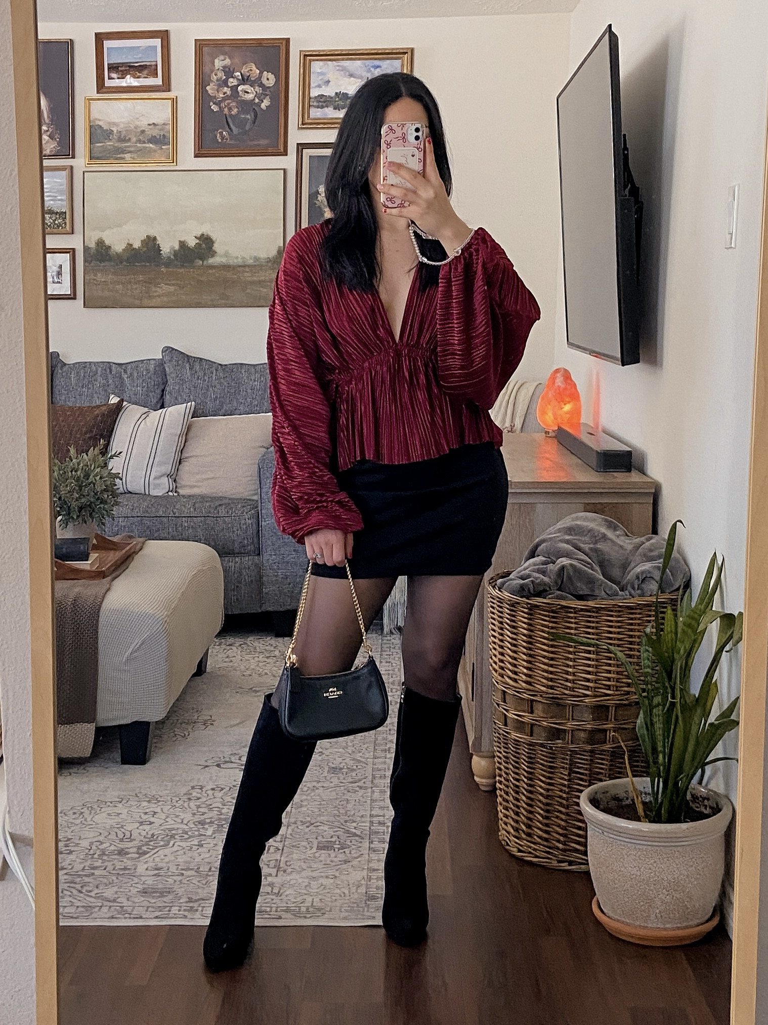 new years eve outfit inspo ♥️✨🪩 outfits details & links are on my LTK new year’s eve outfit, nye outfit of the day, new year’s eve outfit ideas, burgundy blouse outfit, black mini skirt outfit, sheer tights outfit, knee high boots outfit, nye party outfit inspo, holiday party outfit, chic night out outfit, end of year outfit inspo, elevated casual nye look, classy nye outfit, winter party outfit ideas, festive outfit inspiration, coach bag outfit, black knee high boots styling, sheer tights winter outfit, burgundy and black outfit, night out fashion inspo, holiday season outfit, trendy nye fashion, statement evening outfit, feminine chic style, cool girl holiday outfit, new year’s eve vibes, festive fashion aesthetic, elegant night out look, classy holiday style, winter glam outfit, modern chic aesthetic, polished party look, cozy glam vibes, fashion forward nye style 

#LTKootd #LTKgrwm #LTKHoliday