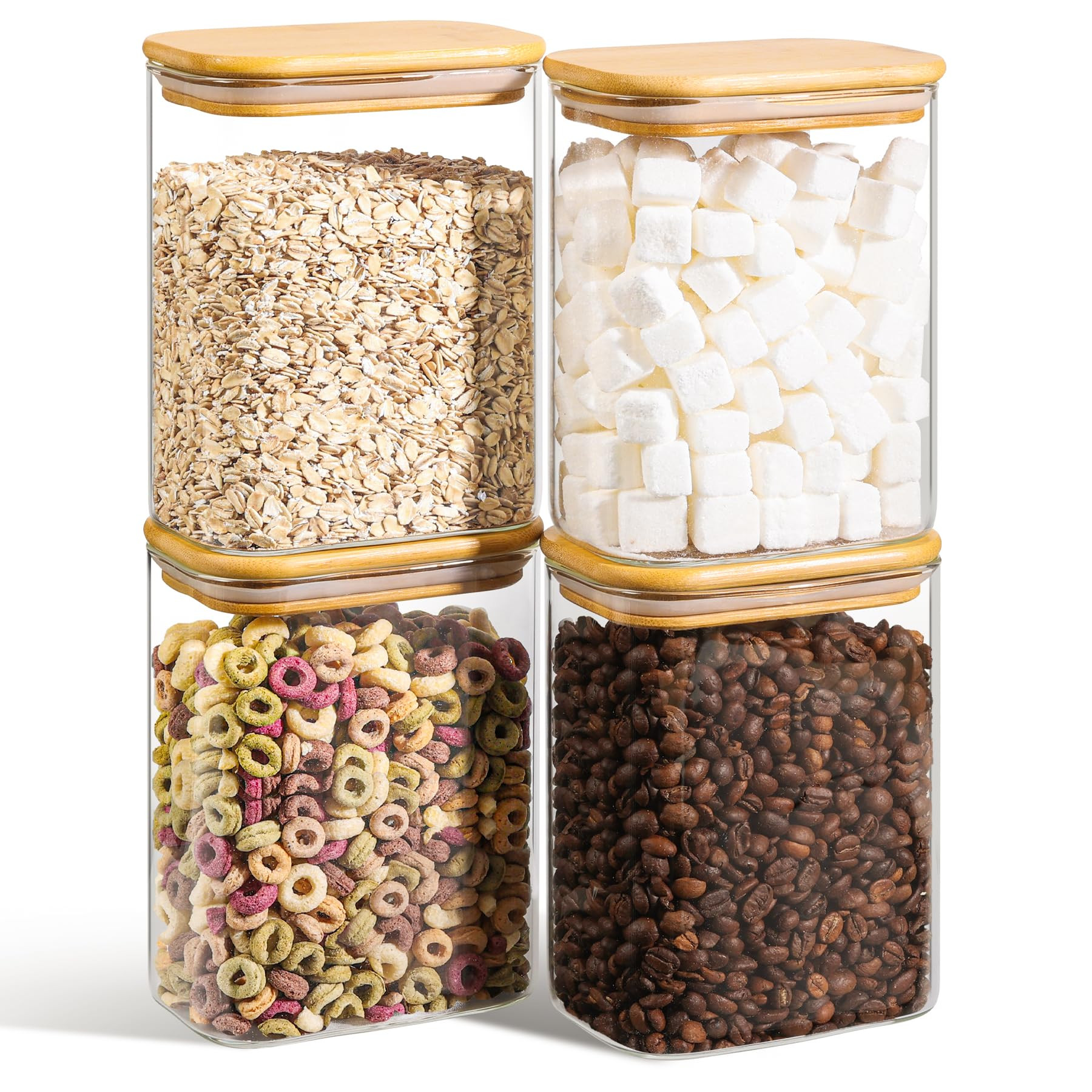 ComSaf 1.2 Qt Rectangle Glass Storage Containers with Lids, Glass Jars with Bamboo Lids, Clear Fo... | Amazon (US)