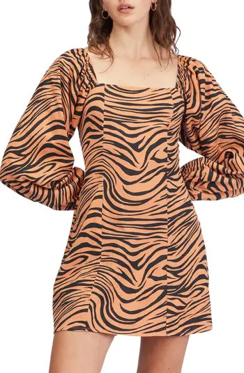 Billabong Feeling Flirty Animal Print Long Sleeve Cotton Blend Minidress | Nordstrom | Nordstrom