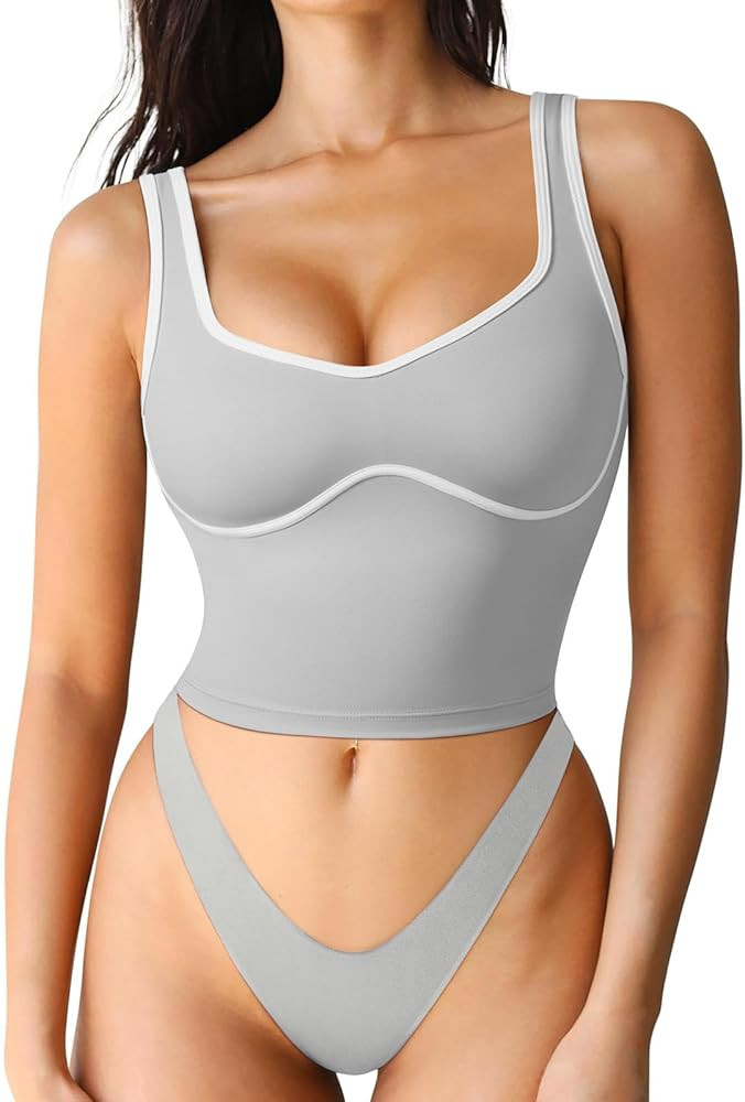 SUUKSESS Women Sweetheart Neckline Longline Sports Bra Padded Basic Workout Crop Tank Top | Amazon (US)