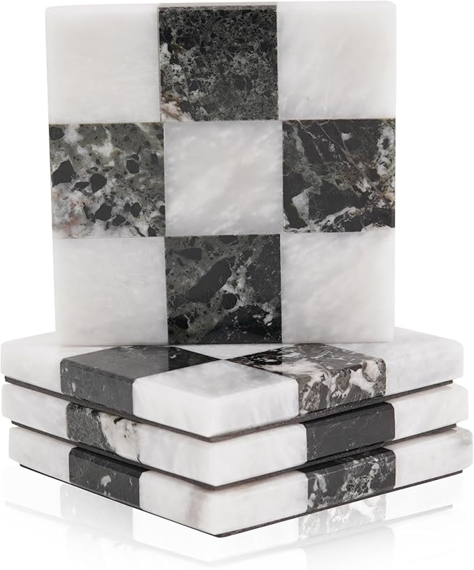 EarthenTones Marble Coasters Set of 4, 4" White & Zebra Black Stone Coasters for Drinks, Premium ... | Amazon (US)