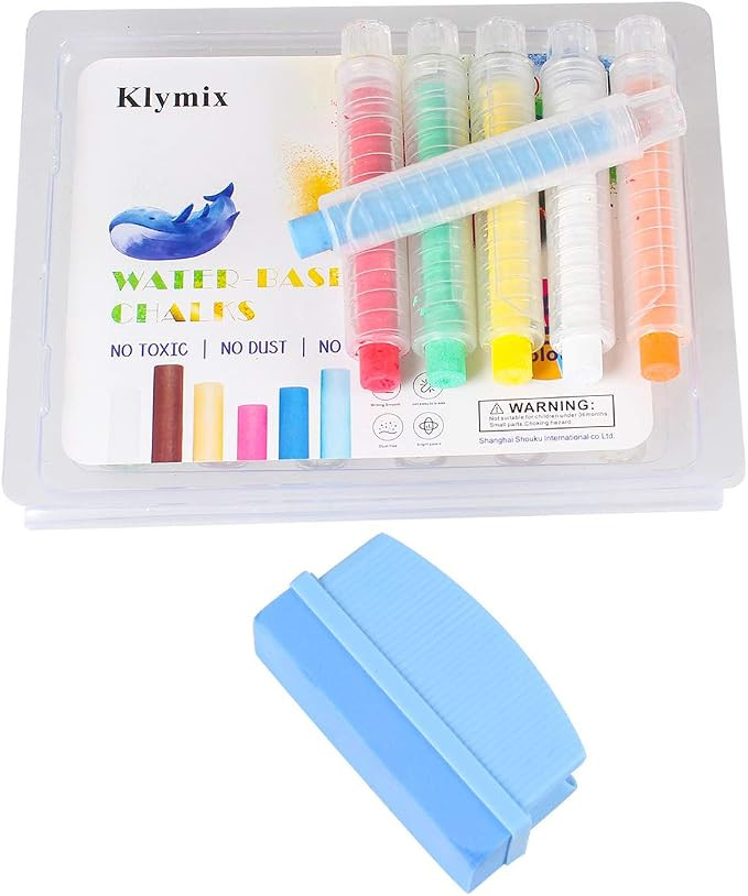 Klymix Non-Toxic Dustless Chalk Twistable Colored Chalks with Premium Chalkboard Eraser Chalk Cli... | Amazon (US)