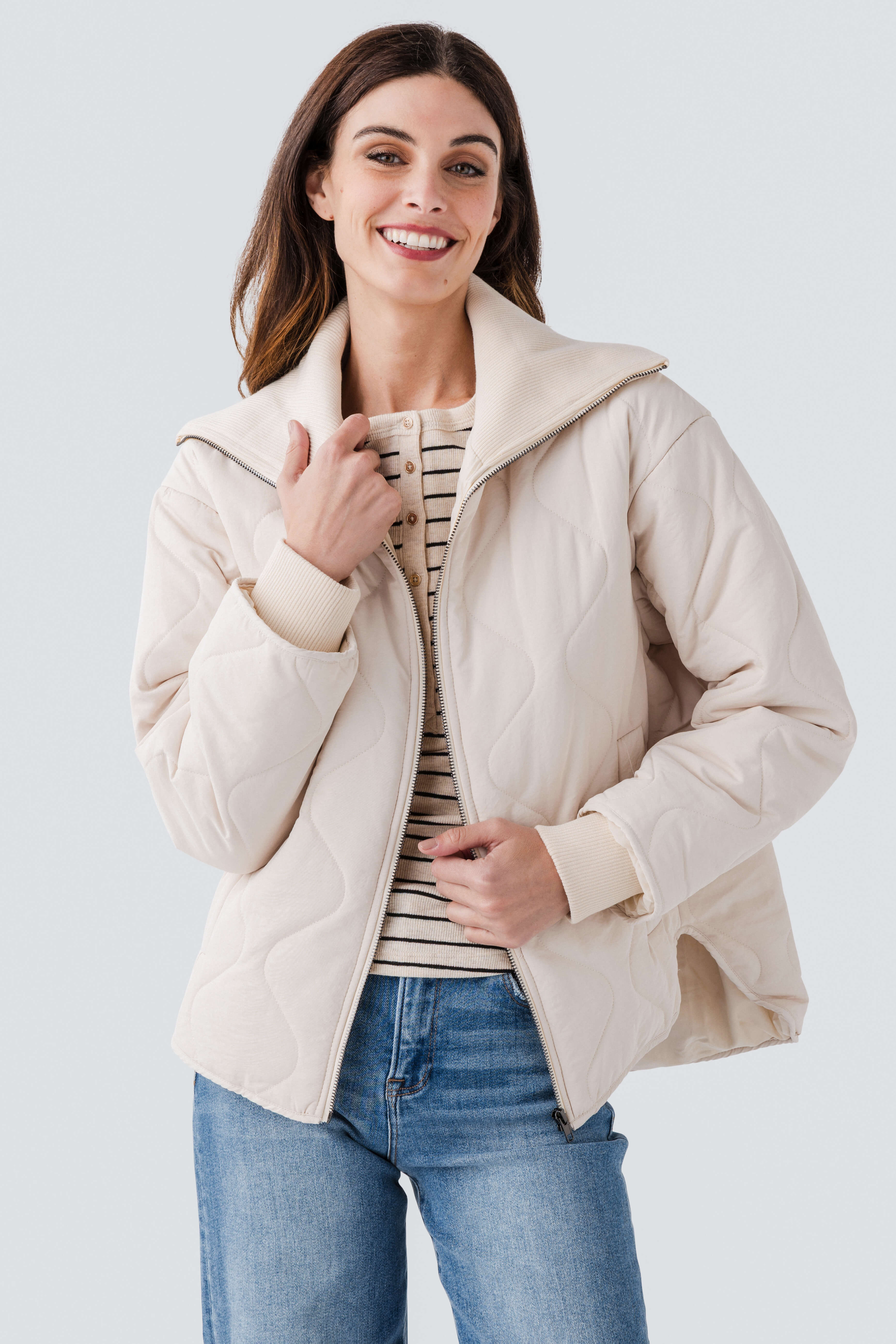Hem & Thread Quilted Jacket w/ Rib Collar & Cuff | Social Threads