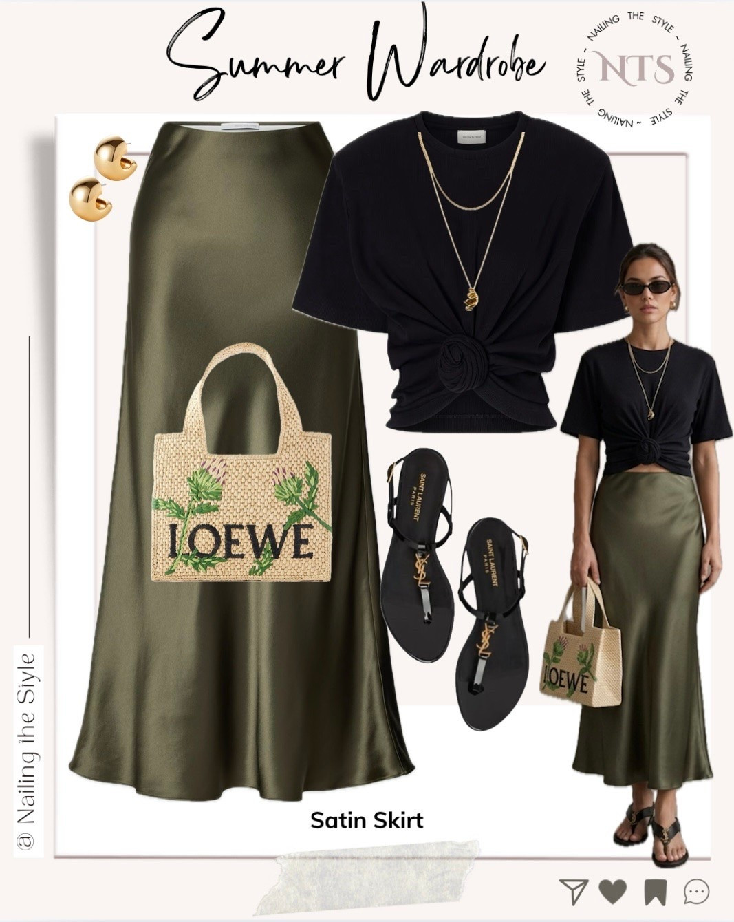 Take a casual black tee, twist it, and pair it with a luxurious olive green satin skirt. With the help of turn a simple outfit into a total street-style moment

#LTKsummer #LTKstyletip