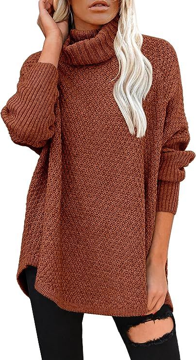 DOROSE Women's Oversized Turtleneck Long Sleeve Casual Pullover Knit Tunic Sweater Orange at Amaz... | Amazon (US)