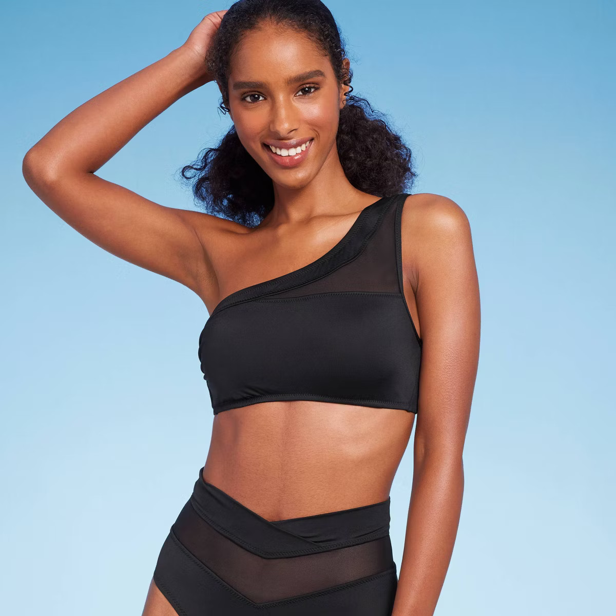 Women's One Shoulder Mesh Bikini Top - Shade & Shore™ Black | Target