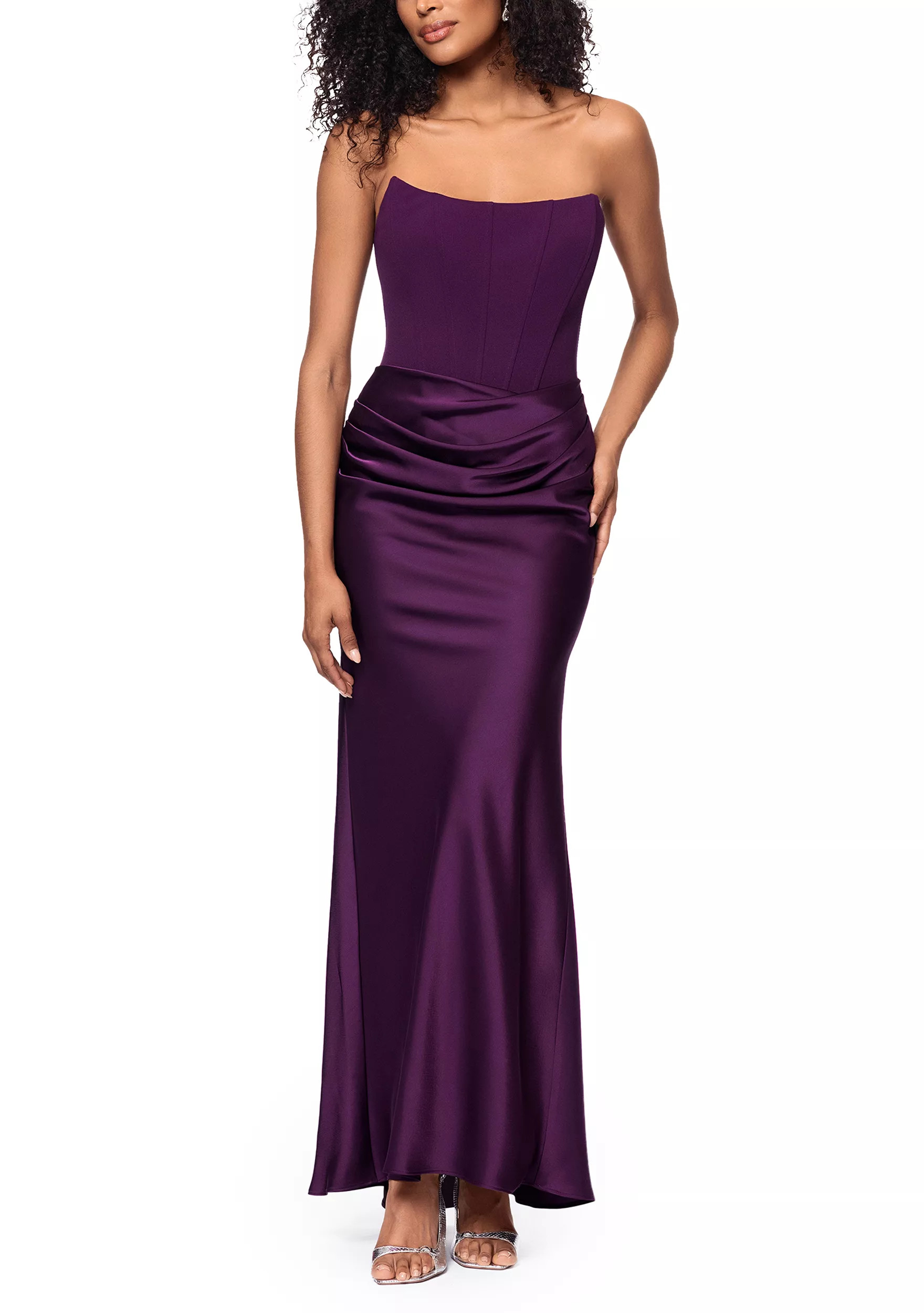 Long Scuba Strapless Gown | Belk