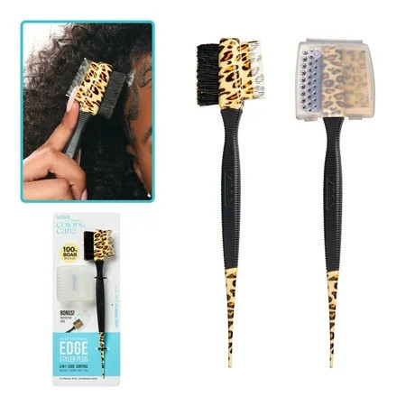KISS COLORS & CARE 3-in-1 Edge Styler Hair Brush Boar Bristle Rat Tail Comb | Walmart (US)