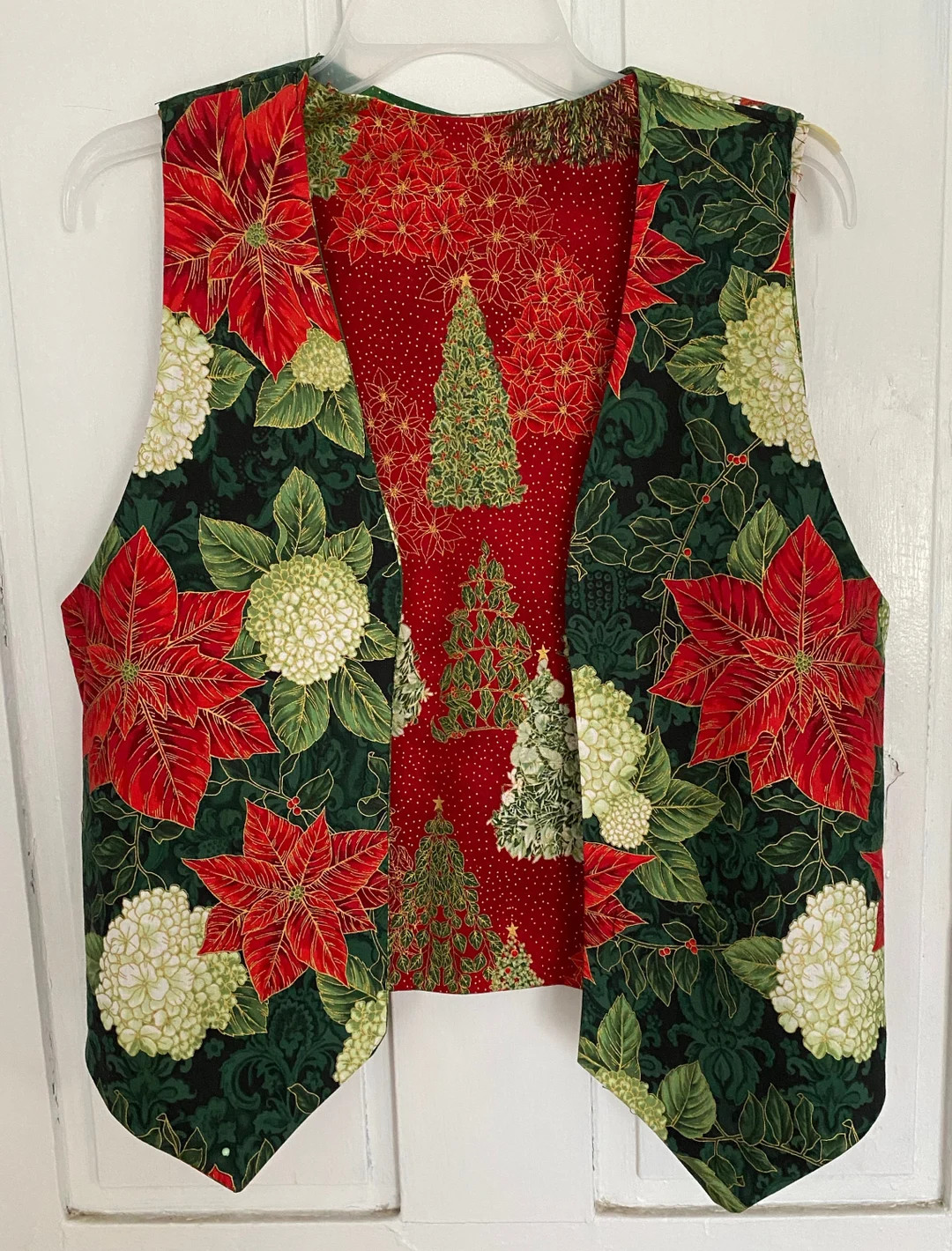 Vesties Snow Flower Poinsettia,christmas Trees Reverse Men's Women's Holiday Reversible Vest - Et... | Etsy (US)