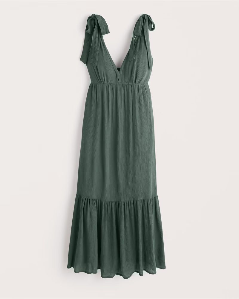 Abercrombie & Fitch Women's Tie-Strap Babydoll Midaxi Dress in Dark Green - Size S | Abercrombie & Fitch (US)