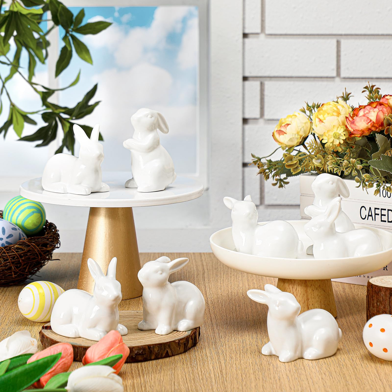 Nuenen 8 Pcs Easter Bunny Decorations Mini Ceramic Rabbit Figurine Decor Vintage Bunny Figurine 3... | Amazon (US)