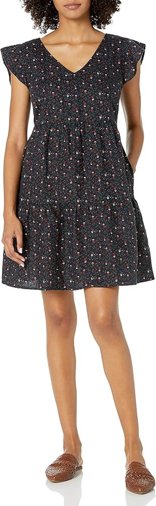 Goodthreads Women's Relaxed Fit Washed Linen Blend Flutter Sleeve Peasant Dress | Amazon (US)