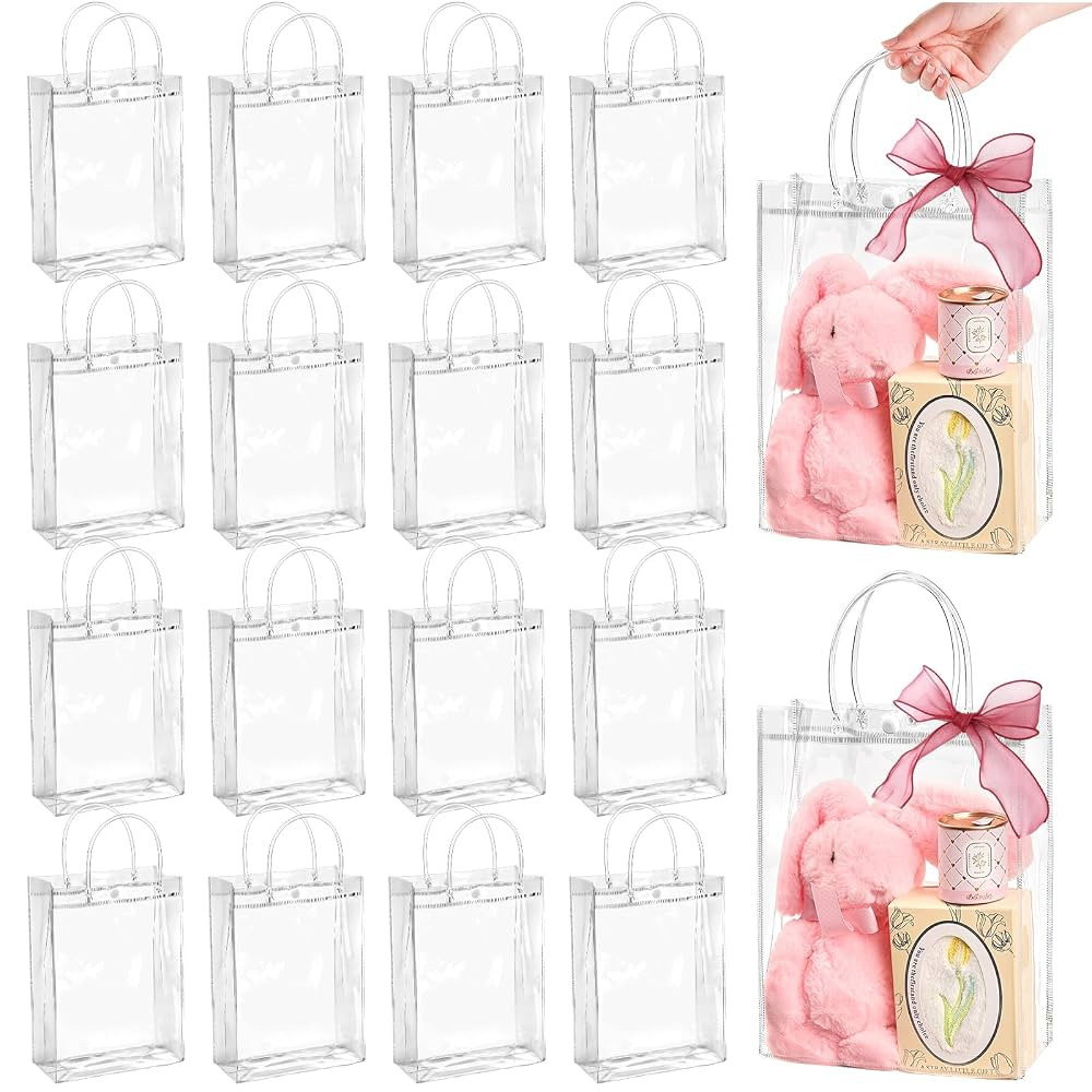 Jutieuo 24 Pack Clear Plastic Gift Bags with Handles, Reusable Transparent Party Favor Bags PVC G... | Amazon (US)
