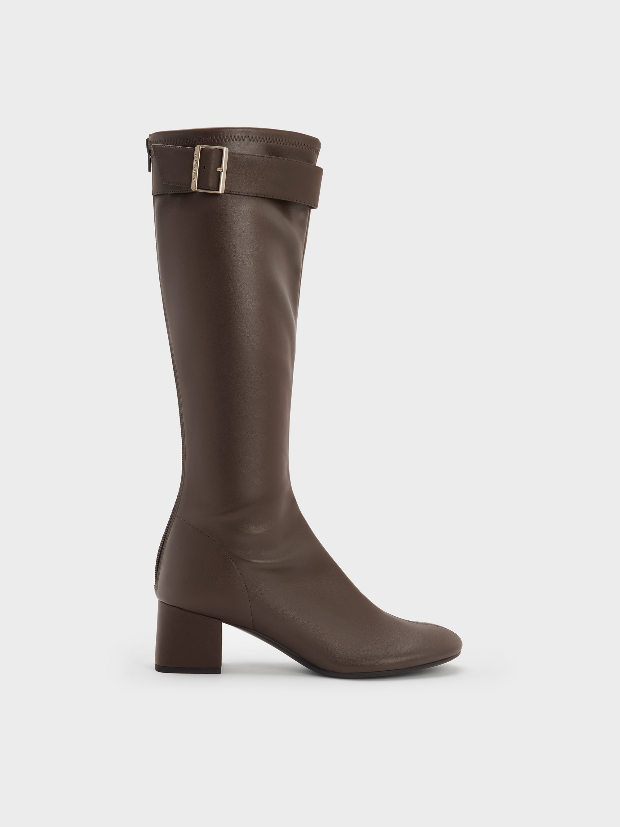 Gerry Buckled Block-Heel Knee-High Boots
    
         - Dark Brown | Charles & Keith EU