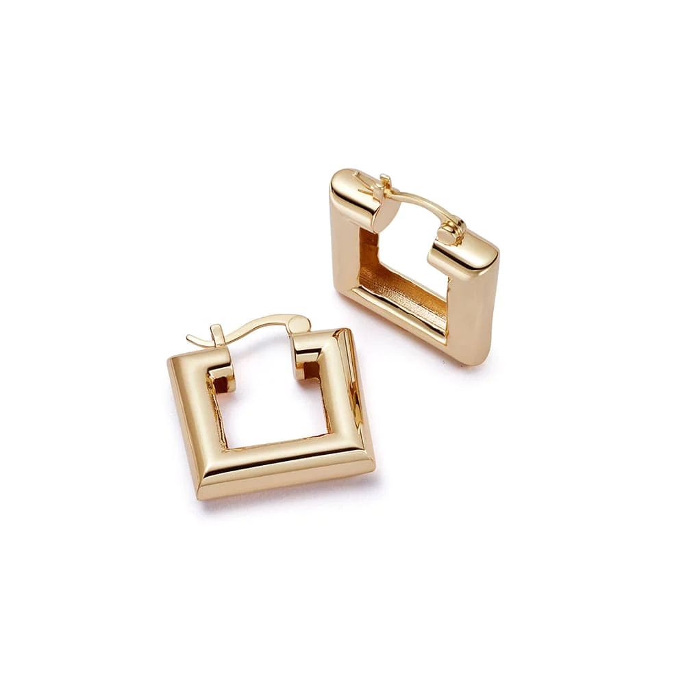 Polly Sayer Mini Chubby Square Hoop Earrings 18ct Gold Plate | Daisy London Jewellery