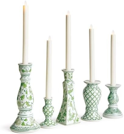 NAPA Home & Garden Napa Imperial Taper Holders Set of 5, Green/White | Amazon (US)