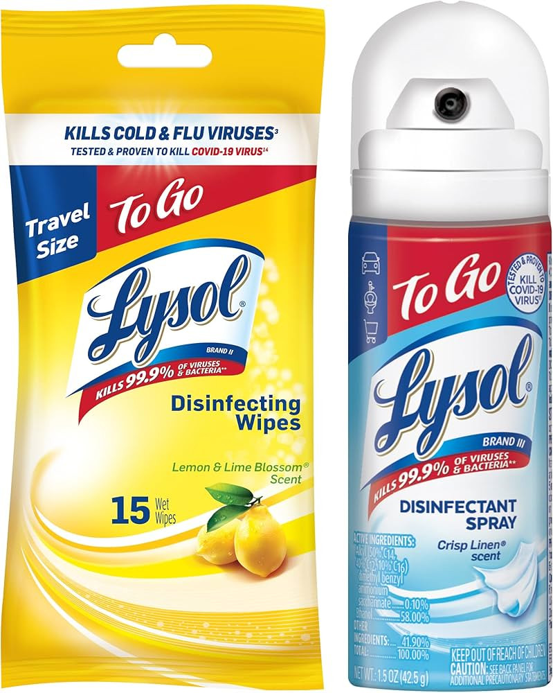 Lysol To Go Bundle - 1.5 Ounce Crisp Linen Disinfectant Spray and Lemon Lime Disinfecting Wipes F... | Amazon (US)