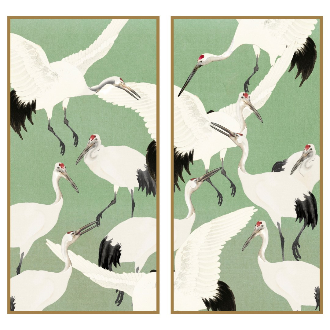 Dancing Heron Panel Pair | Urban Garden Prints