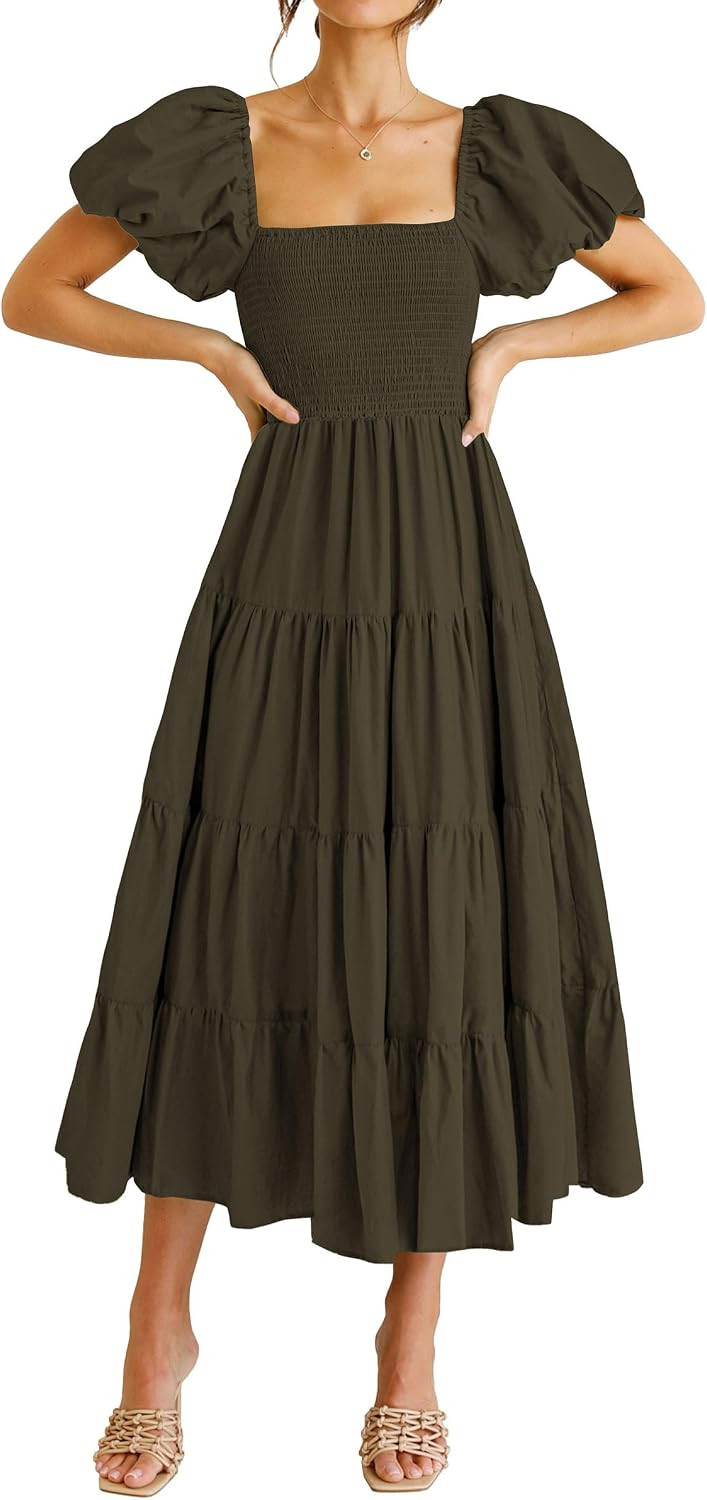 PRETTYGARDEN Women's Smocked Midi Wedding Guest Dress | Amazon (US)