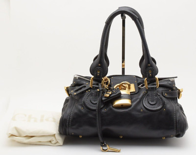 Chloe [Rank AA] Paddington Hand Bag Purse Shoulder Black Leather Gold Authentic  | eBay | eBay US