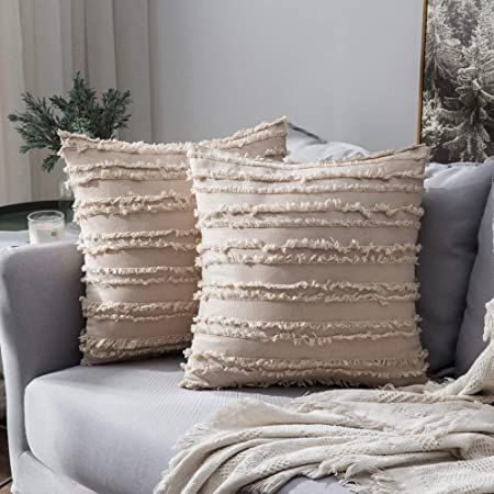 MIULEE Set of 2 Decorative Boho Throw Pillow Covers Cotton Linen Striped Jacquard Pattern Cushion... | Amazon (US)