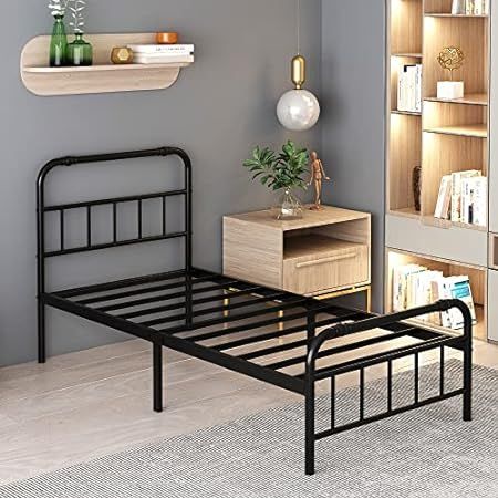 IDEALHOUSE Metal Bed Frame Twin Size, 12 inch Platform Bed with Vintage Headboard and Footboard Stur | Amazon (US)