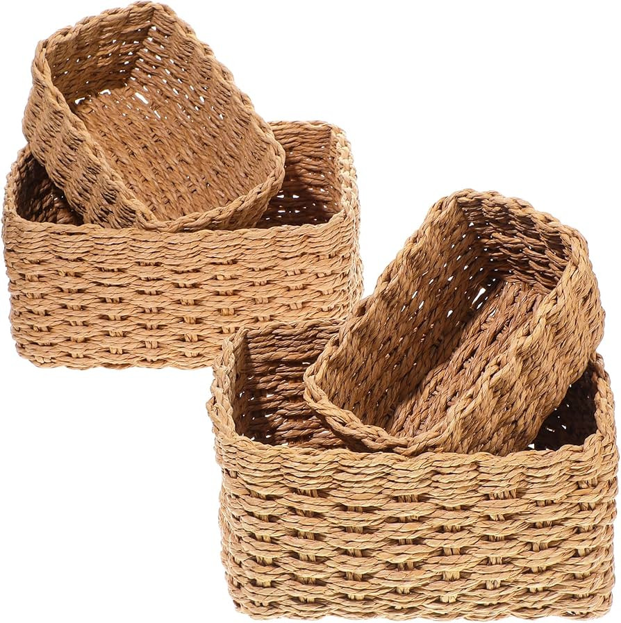 4 Pcs Small Wicker Baskets for Storage 4 Size Wicker Baskets for Organizing Bathroom Decorative B... | Amazon (US)