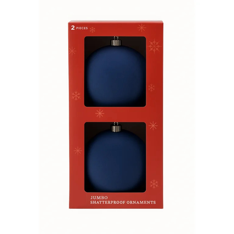 Flocked Navy Jumbo Shatterproof Christmas Ornaments, 2 Count, by Holiday Time | Walmart (US)