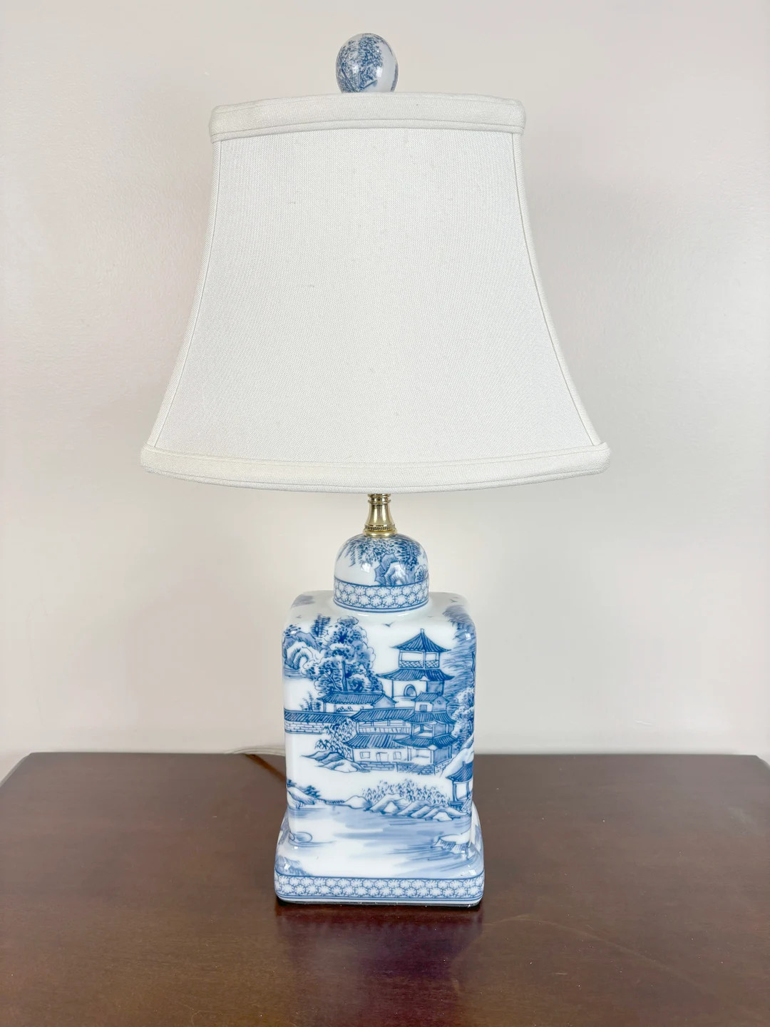 Blue and White Porcelain Table Lamp With Chinoiserie Landscape Pattern and Fabric Shade Vintage S... | Etsy (US)