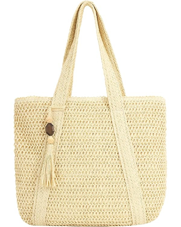 Straw Beach Tote Bag for Women,Raffia Woven Shoulder Handbags for Summer Vacation 2024 | Amazon (US)