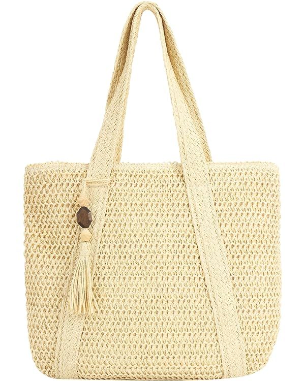 Straw Beach Tote Bag for Women,Raffia Woven Shoulder Handbags for Summer Vacation 2024 | Amazon (US)