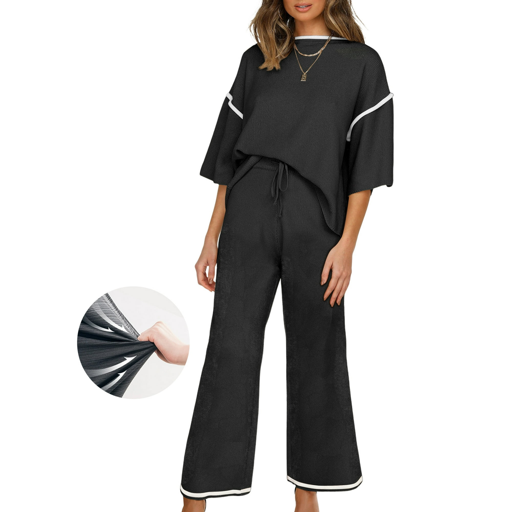 DOKOTOO Womens Two Piece Outfits Spring Lounge Sets Half Sleeve Knit Sweater Tops Matching Set Wi... | Walmart (US)