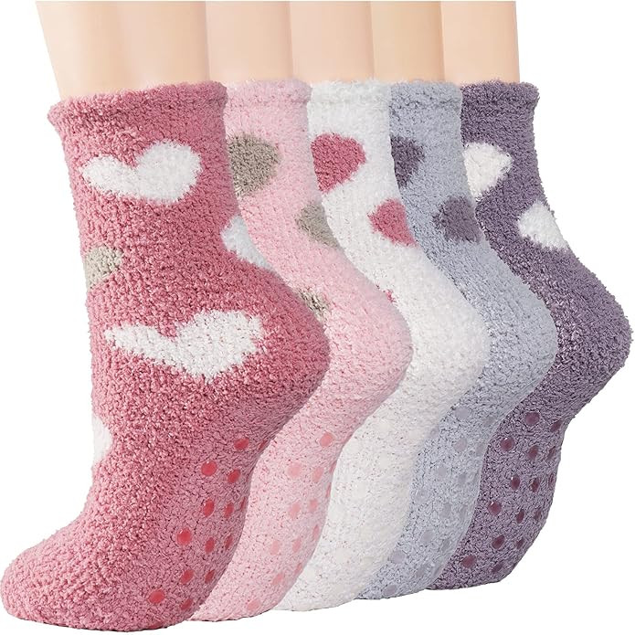 Fuzzy Slipper Socks for Women Fluffy Warm Cozy Socks with Grips Non Slip Winter Girls Soft Socks ... | Amazon (US)
