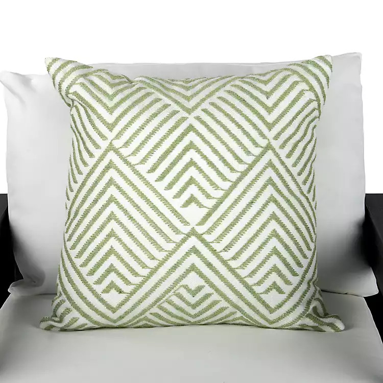 New! Green Embroidered Diamond Outdoor Pillow | Kirklands