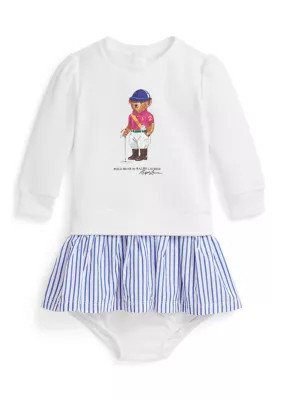 Ralph Lauren Childrenswear Baby Girls Polo Bear Fleece Dress and Bloomer, White, 24 Months | Belk