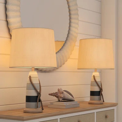 Stunning Coastal Tri-Color Resin Table Lamp Set of 2 with Rustic Rope Accents, 27-Inch Coastal Style Lamps Featuring 3-Way Switch and Standard Bulb Co | Wayfair North America