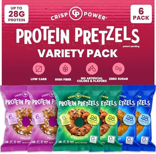 Crisp Power Protein Pretzels, Variety Pack With Sea Salt, Sesame, & Everything, Vegan Keto Snack,... | Amazon (US)